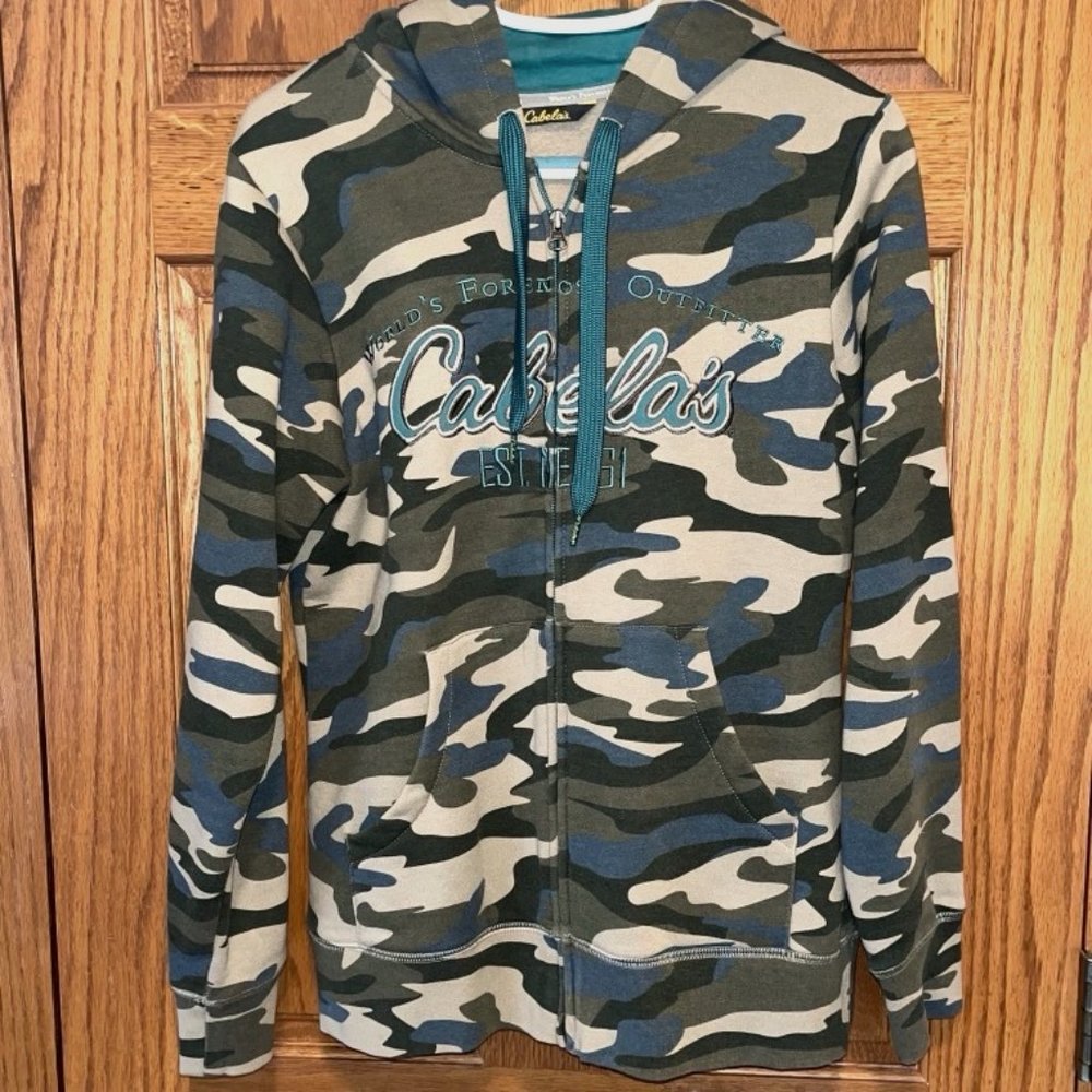 Cabela's Green Camo Teal Zip Hoodie M Medium